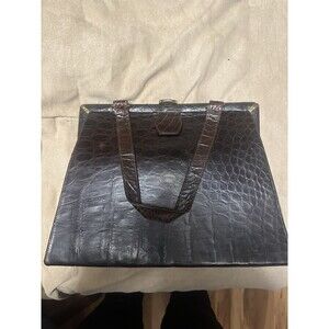 Vintage Vassar Brown Crocodile Leather Handbag Purse With Mirror And Coin Pouch